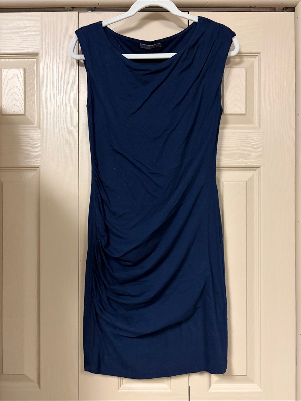 Velvet Navy Sleeveless Draped Midi Dress